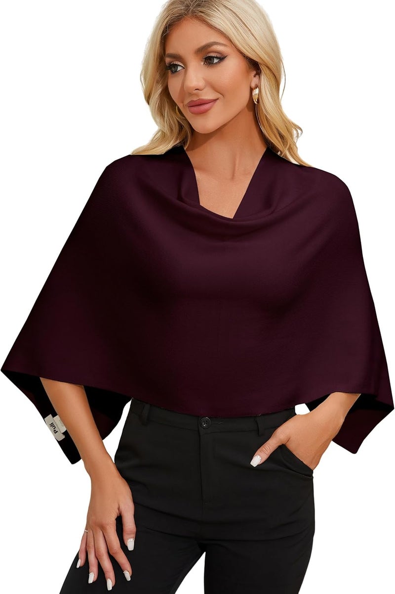 Puli Women Capri Poncho Sweater Slimming Fit Cropped Versatile Shawl Soft Knit Wraps Cowl Neck Short Tops - Image 1